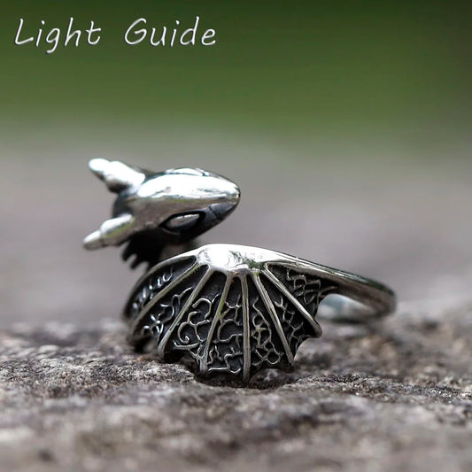 2022 NEW Men's 316L stainless-steel rings How to Train Your Dragon Night Fury Adjustable Ring fashion Jewelry Gift free shipping